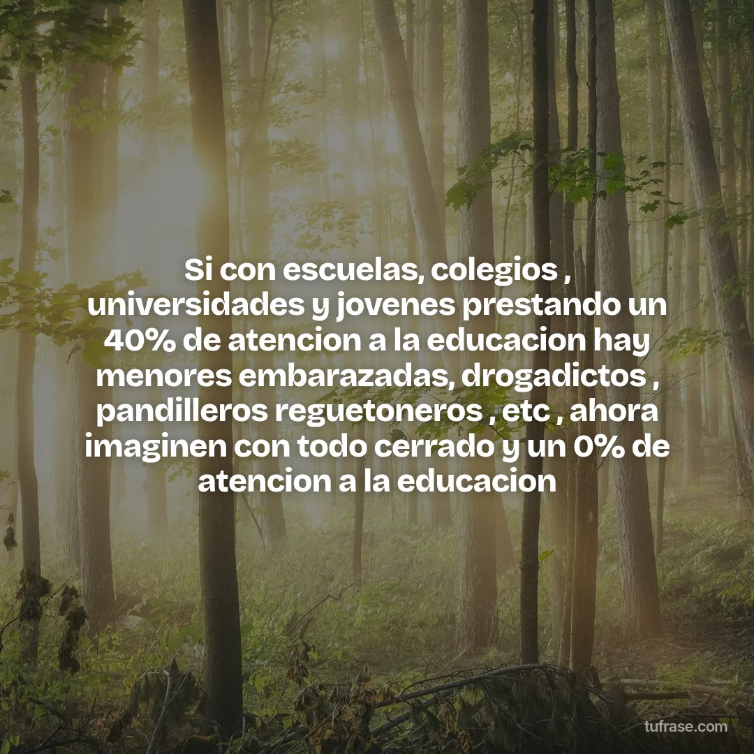 Si con escuelas, colegios , universidades y jovenes prestando un 40% de atencion a la educacion hay menores embarazadas, drogadictos , pandilleros reguetoneros , etc , ahora imaginen con todo cerrado y un 0% de atencion a la educacion