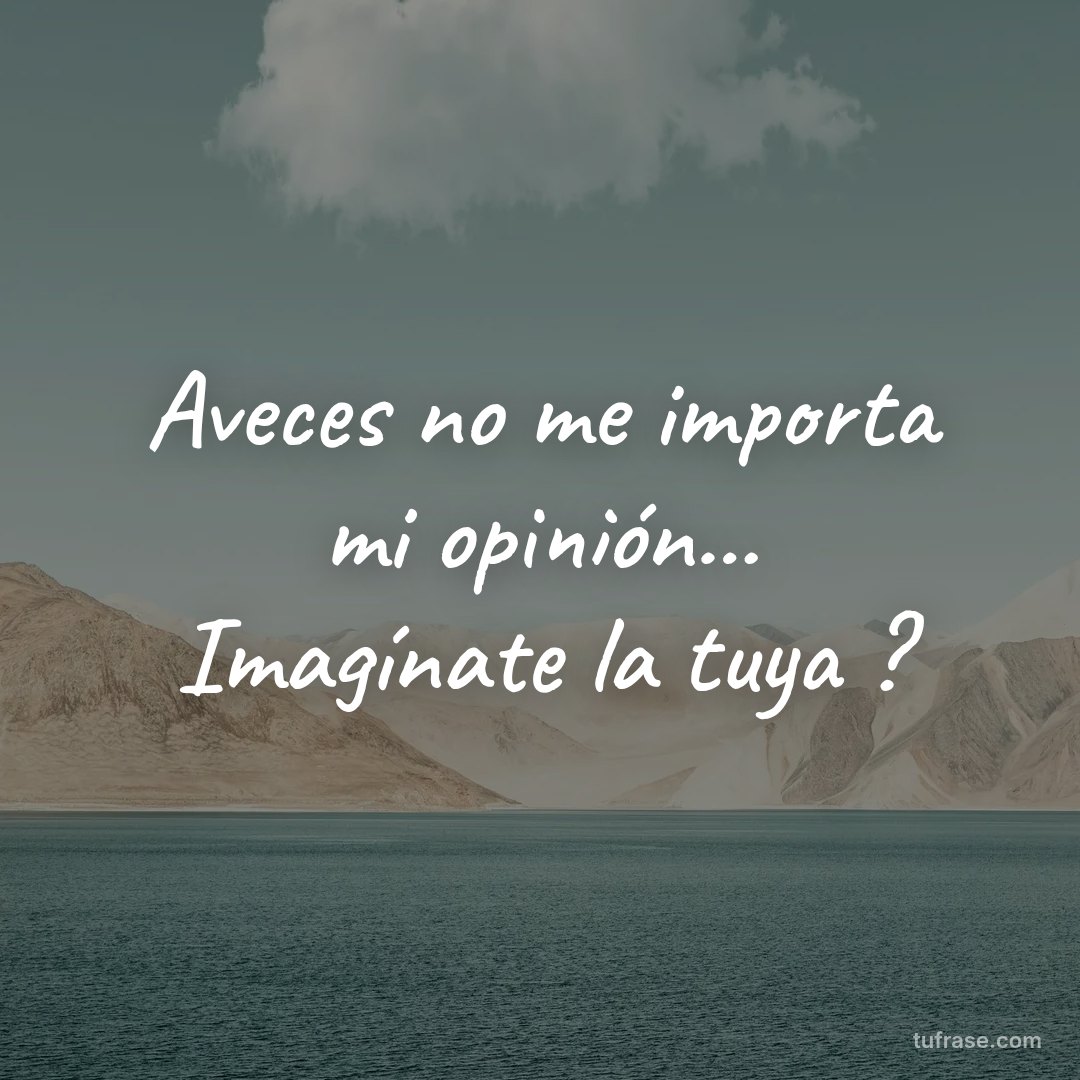 Aveces no me importa mi opinión... Imagínate la tuya ?