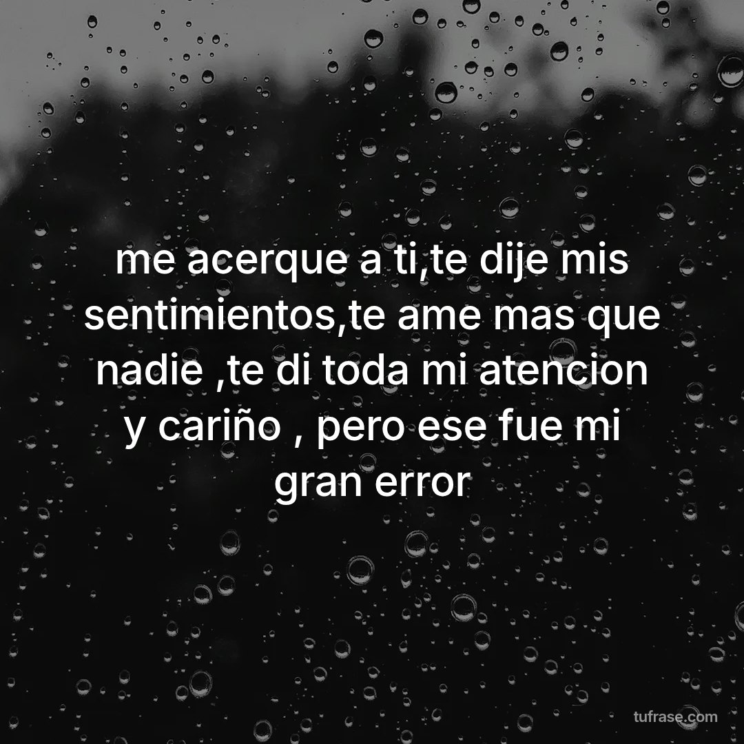 me acerque a ti,te dije mis sentimientos,te ame mas que nadie ,te di toda mi atencion y cariño , pero ese fue mi gran error