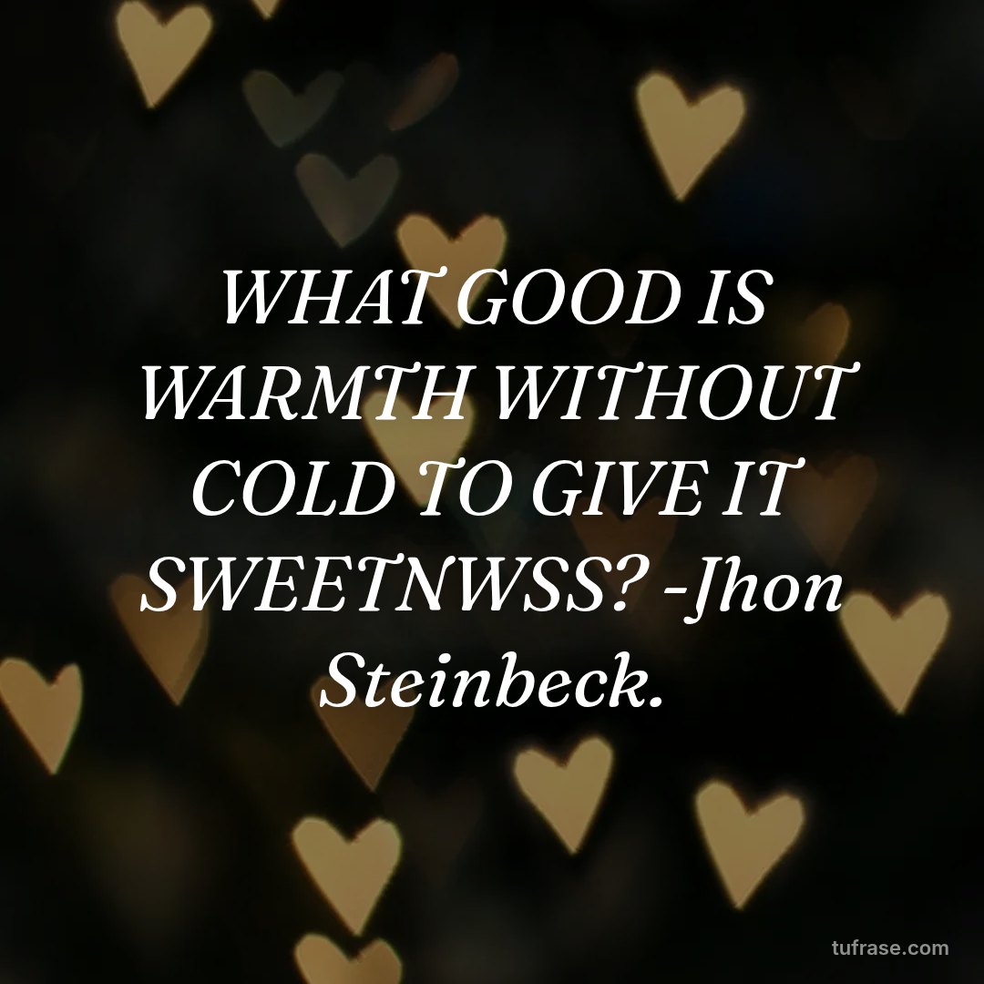 WHAT GOOD IS WARMTH WITHOUT COLD TO GIVE IT SWEETNWSS? -Jhon Steinbeck.