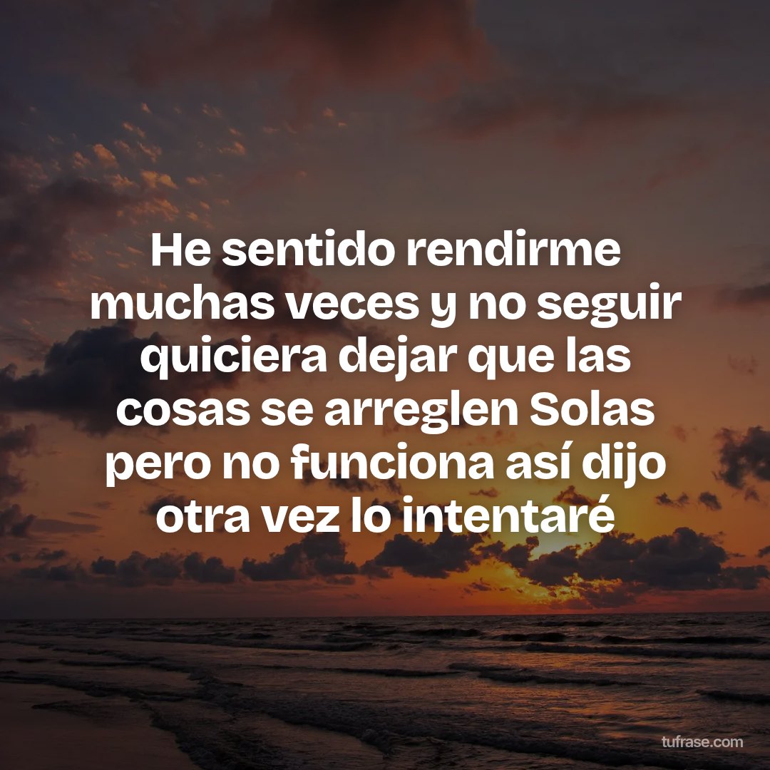 He sentido rendirme muchas veces y no seguir quiciera dejar que las cosas se arreglen Solas pero no funciona así dijo otra vez lo intentaré