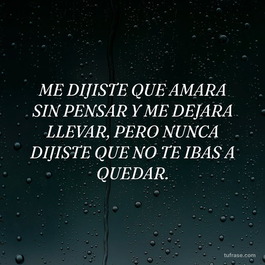ME DIJISTE QUE AMARA SIN PENSAR Y ME DEJARA LLEVAR, PERO NUNCA DIJISTE QUE NO TE IBAS A QUEDAR.