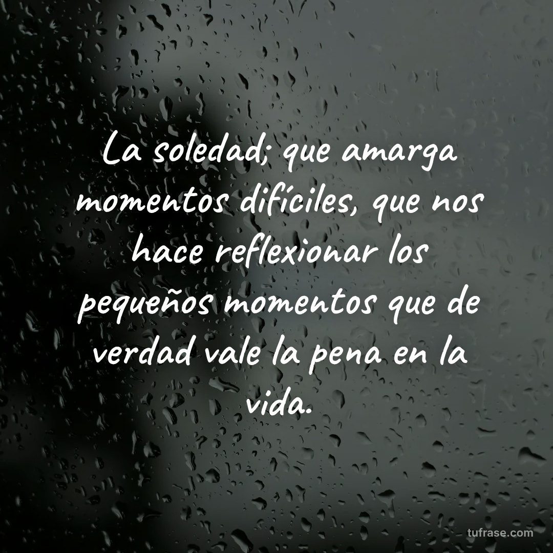 La soledad; que amarga momentos difíciles, que nos hace reflexionar los pequeños momentos que de verdad vale la pena en la vida.