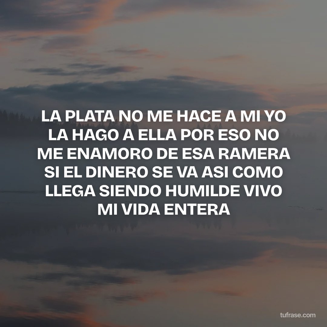 LA PLATA NO ME HACE A MI YO LA HAGO A ELLA POR ESO NO ME ENAMORO DE ESA RAMERA SI EL DINERO SE VA ASI COMO LLEGA SIENDO HUMILDE VIVO MI VIDA ENTERA