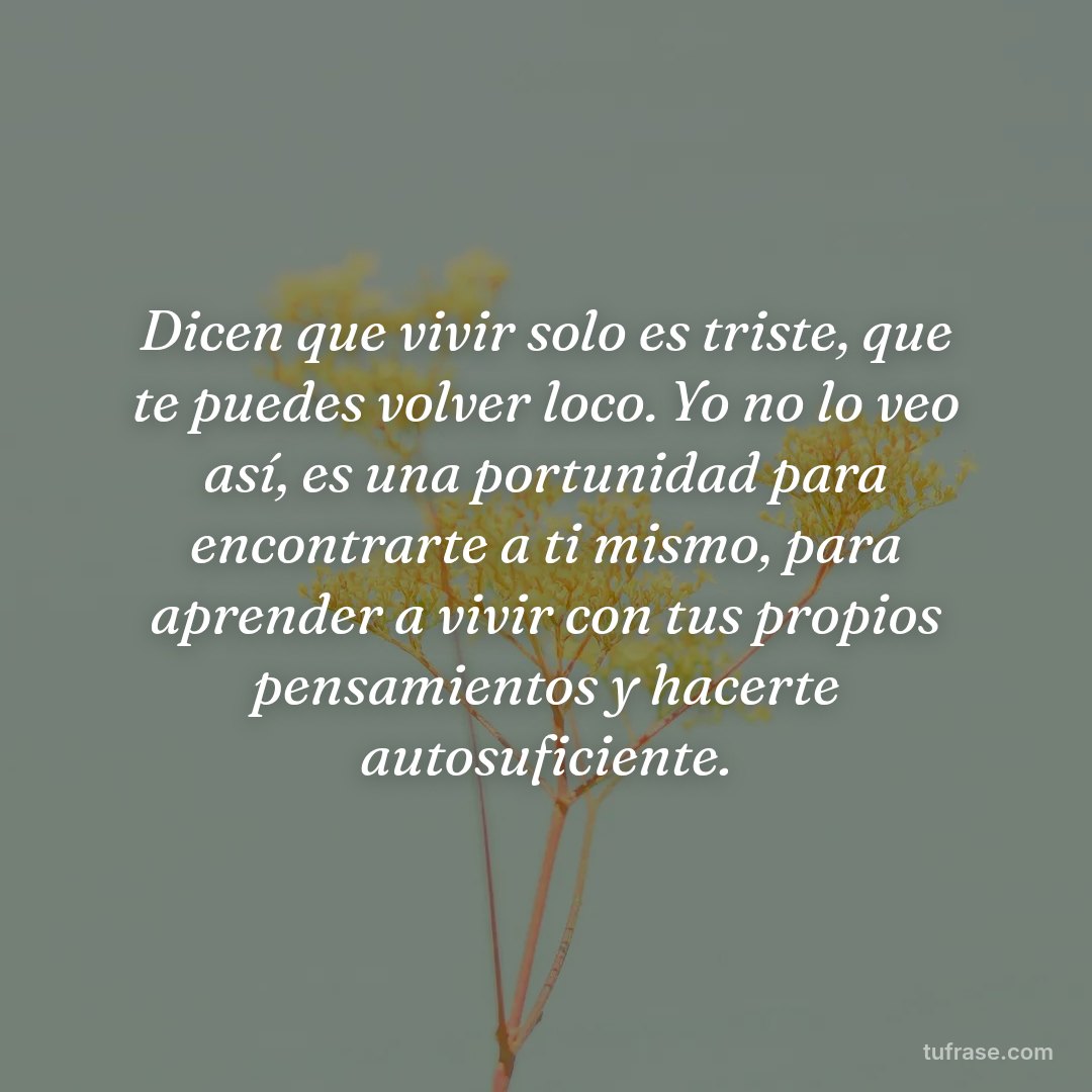 Dicen que vivir solo es triste, que te puedes volver loco. Yo no lo veo así, es una portunidad para encontrarte a ti mismo, para aprender a vivir con tus propios pensamientos y hacerte autosuficiente.