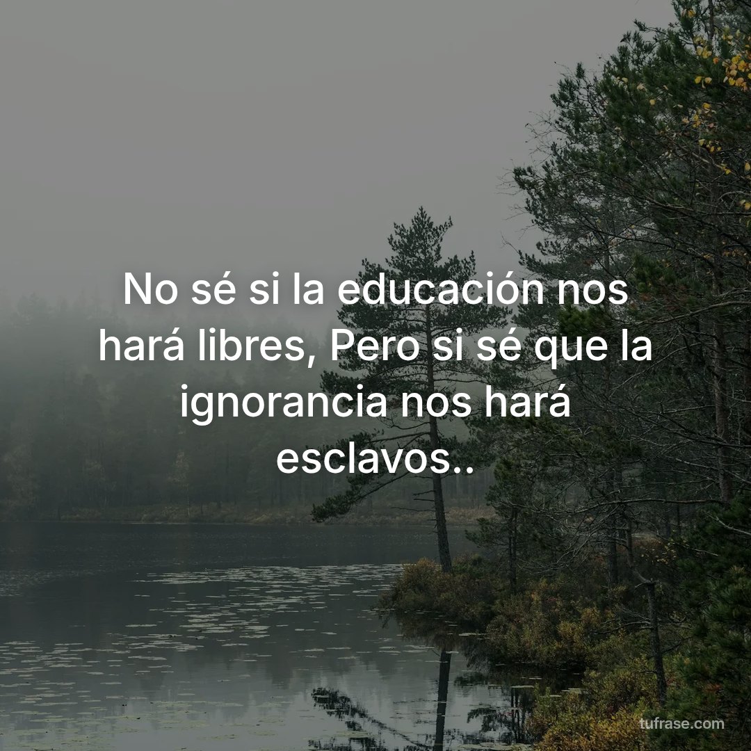No sé si la educación nos hará libres, Pero si sé que la ignorancia nos hará esclavos..