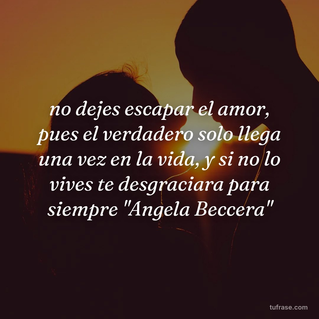 no dejes escapar el amor, pues el verdadero solo llega una vez en la vida, y si no lo vives te desgraciara para siempre "Angela Beccera"