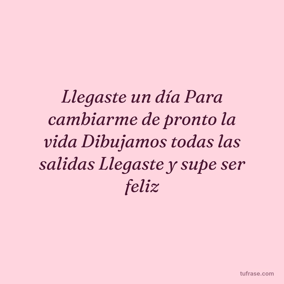 Llegaste un día Para cambiarme de pronto la vida Dibujamos todas las salidas Llegaste y supe ser feliz
