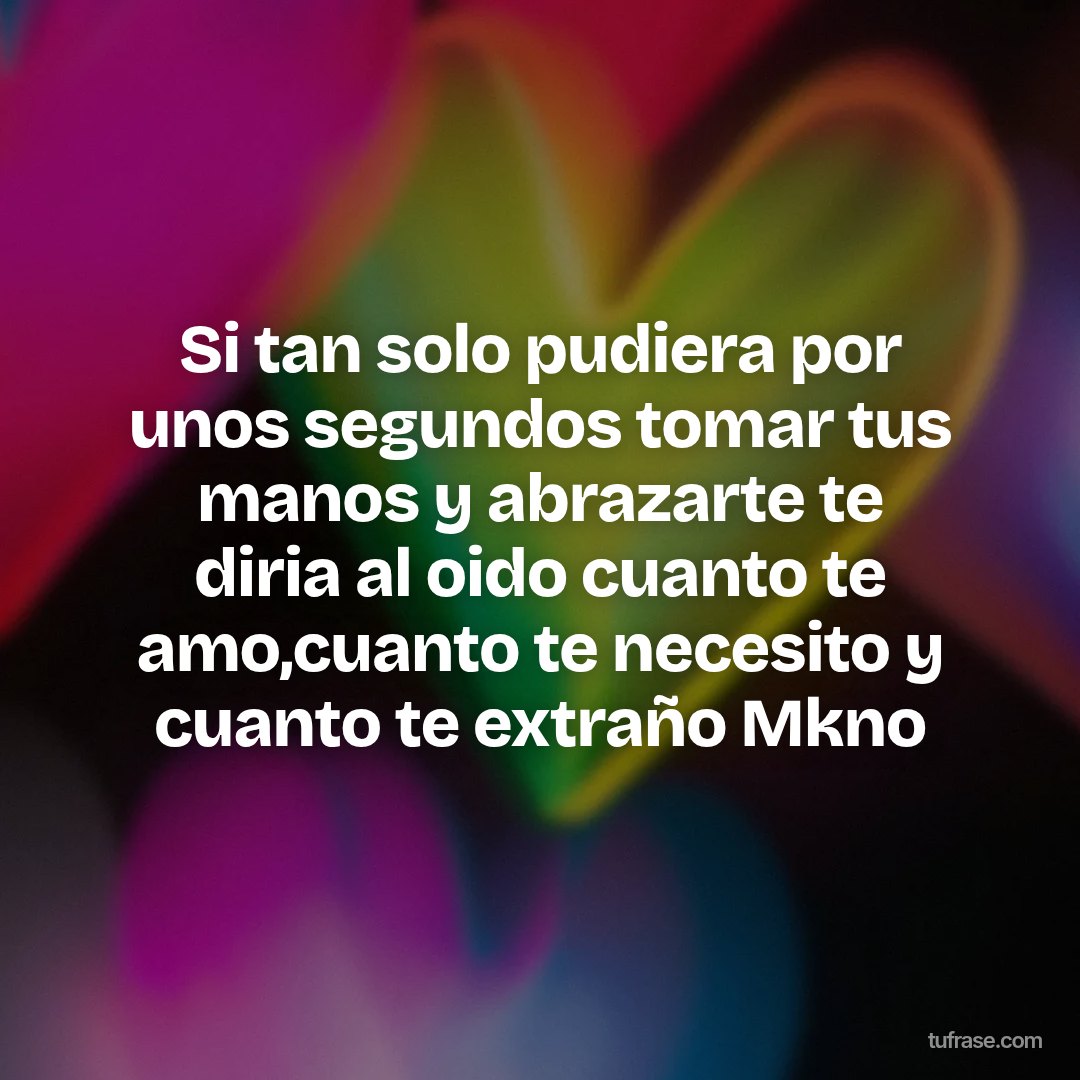 Si tan solo pudiera por unos segundos tomar tus manos y abrazarte te diria al oido cuanto te amo,cuanto te necesito y cuanto te extraño Mkno