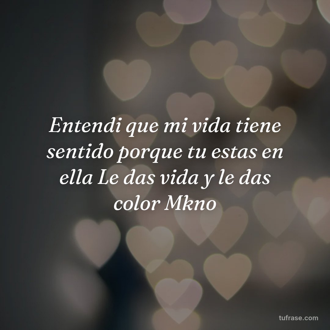 Entendi que mi vida tiene sentido porque tu estas en ella Le das vida y le das color Mkno