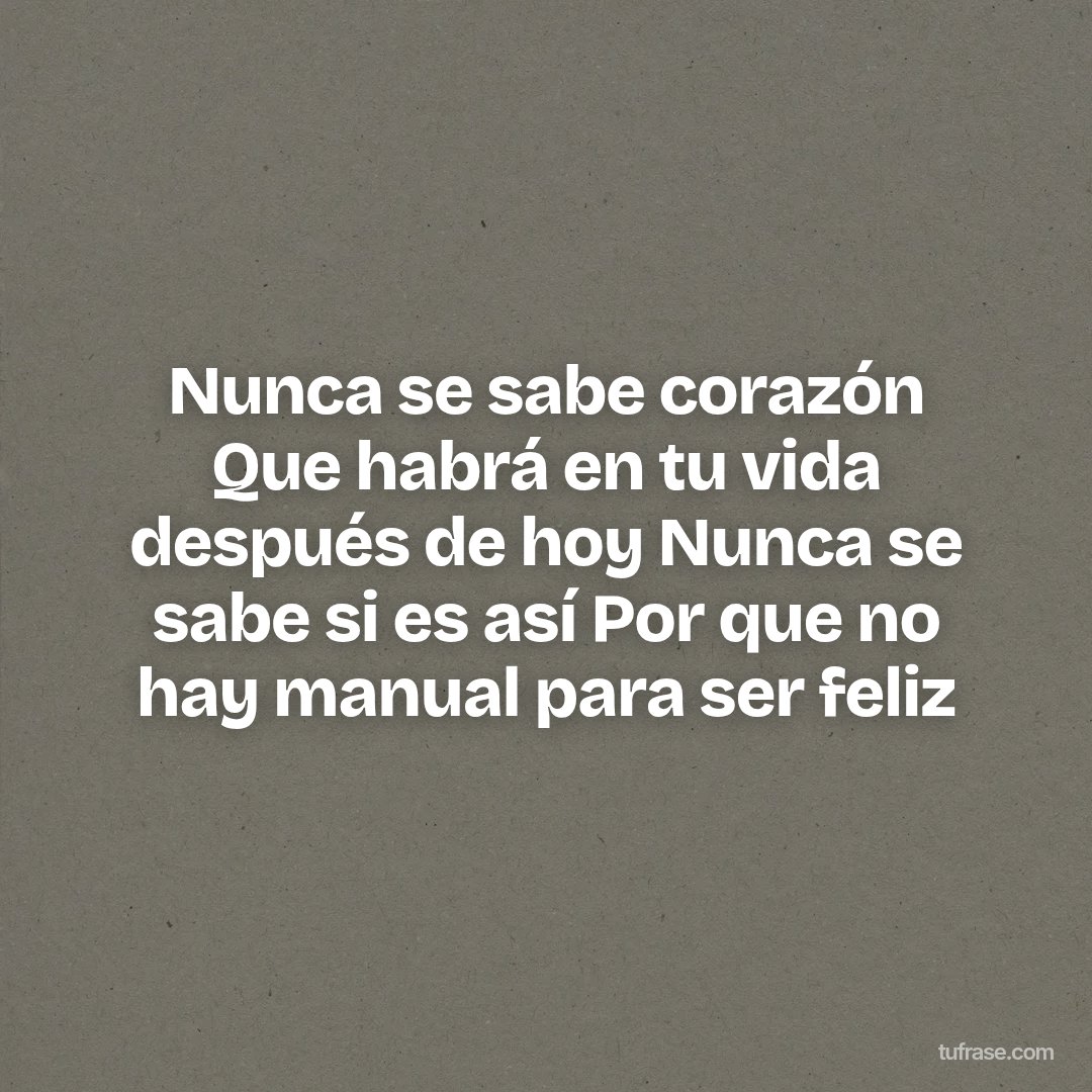 Nunca se sabe corazón Que habrá en tu vida después de hoy Nunca se sabe si es así Por que no hay manual para ser feliz