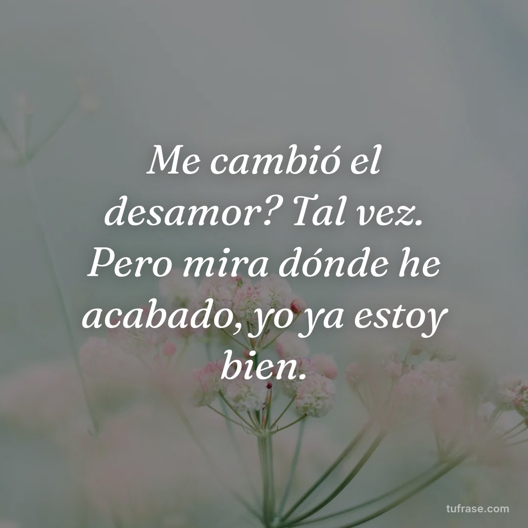 Me cambió el desamor? Tal vez. Pero mira dónde he acabado, yo ya estoy bien.