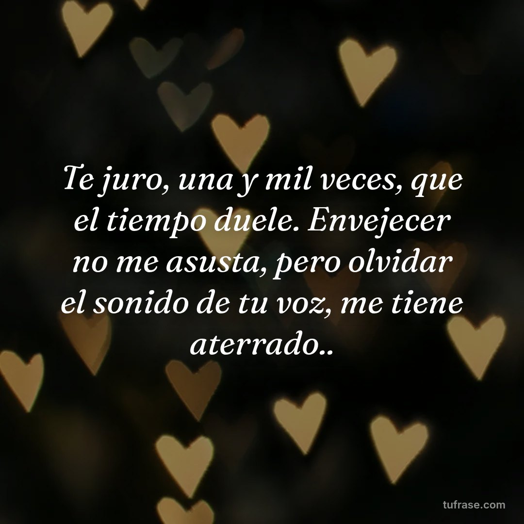 Te juro, una y mil veces, que el tiempo duele. Envejecer no me asusta, pero olvidar el sonido de tu voz, me tiene aterrado..