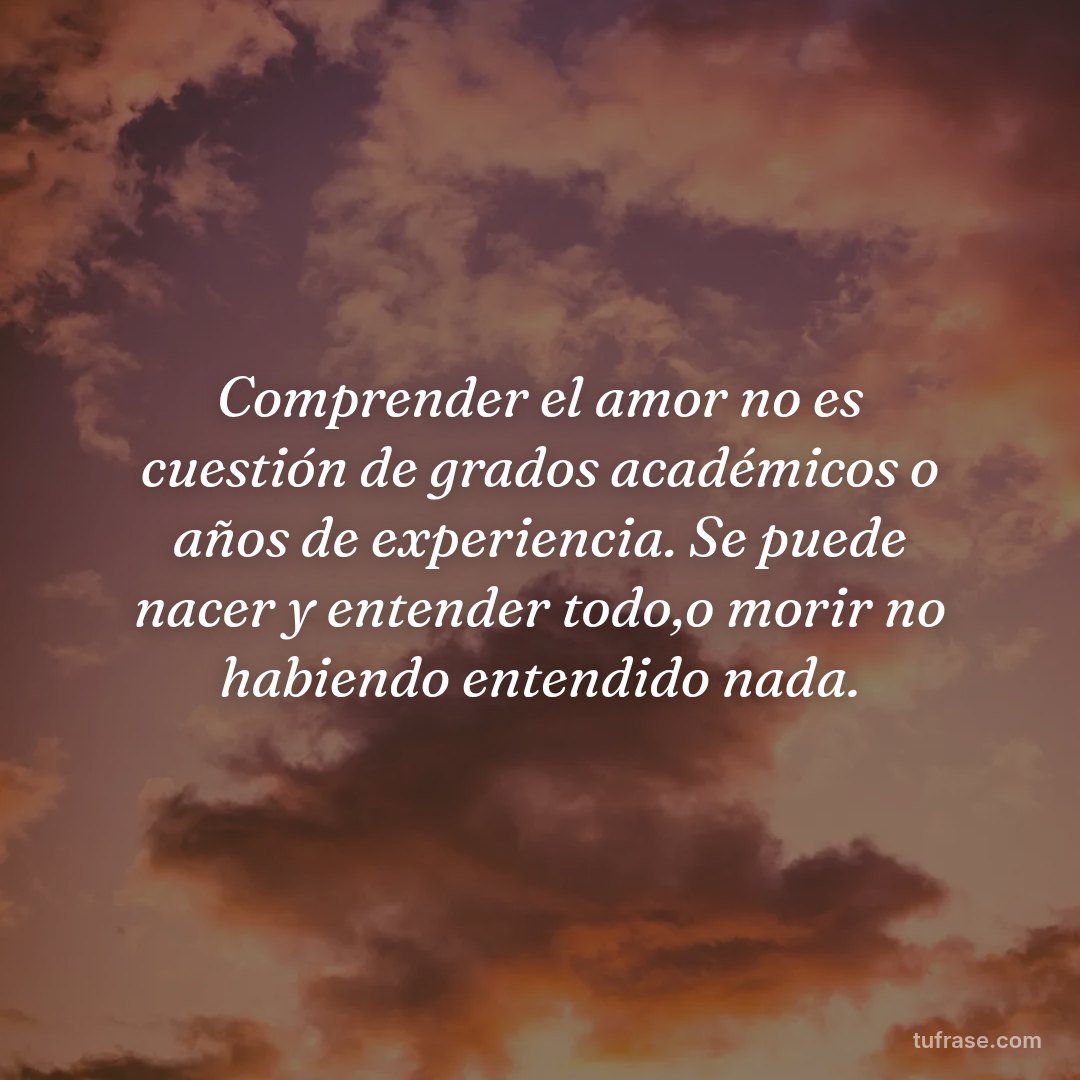 Comprender el amor no es cuestión de grados académicos o años de experiencia. Se puede nacer y entender todo,o morir no habiendo entendido nada.