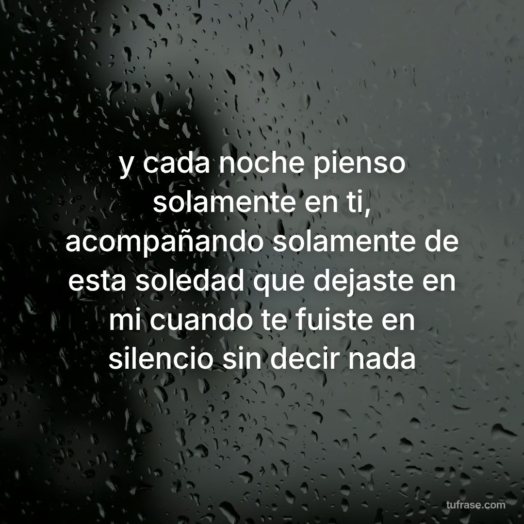 y cada noche pienso solamente en ti, acompañando solamente de esta soledad que dejaste en mi cuando te fuiste en silencio sin decir nada