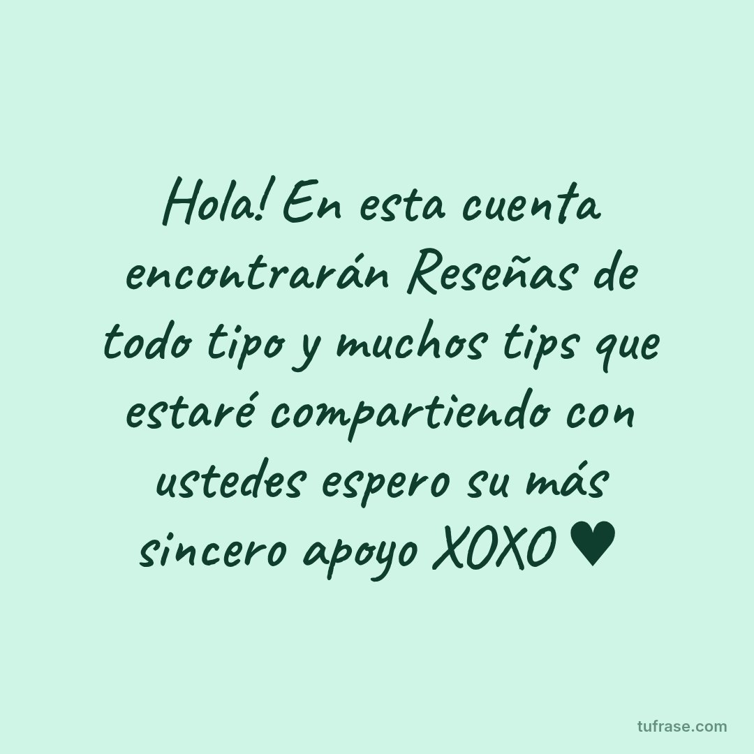 Hola! En esta cuenta encontrarán Reseñas de todo tipo y muchos tips que estaré compartiendo con ustedes espero su más sincero apoyo XOXO ♥️