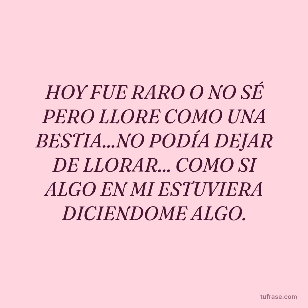 HOY FUE RARO O NO SÉ PERO LLORE COMO UNA BESTIA...NO PODÍA DEJAR DE LLORAR... COMO SI ALGO EN MI ESTUVIERA DICIENDOME ALGO.