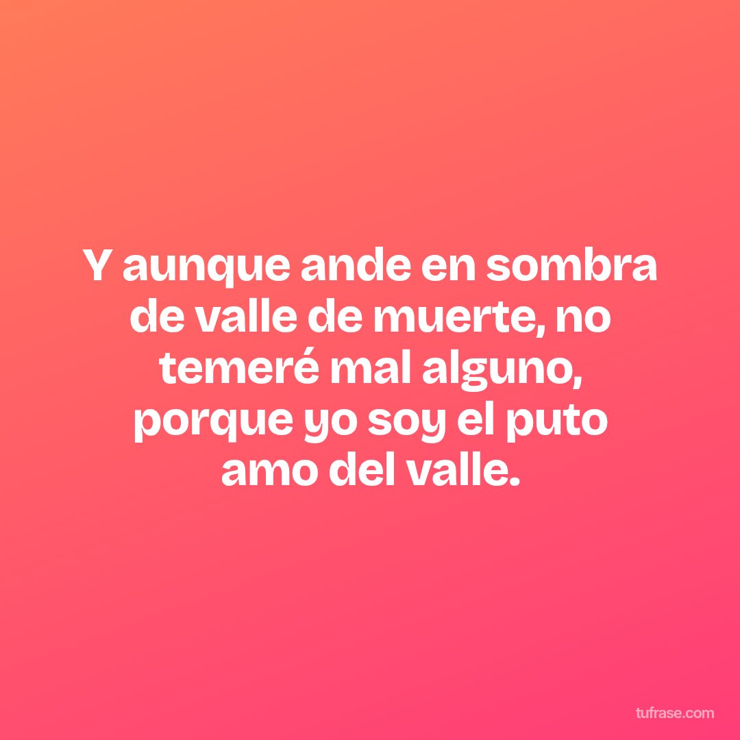 Y aunque ande en sombra de valle de muerte, no temeré mal alguno, porque yo soy el puto amo del valle.