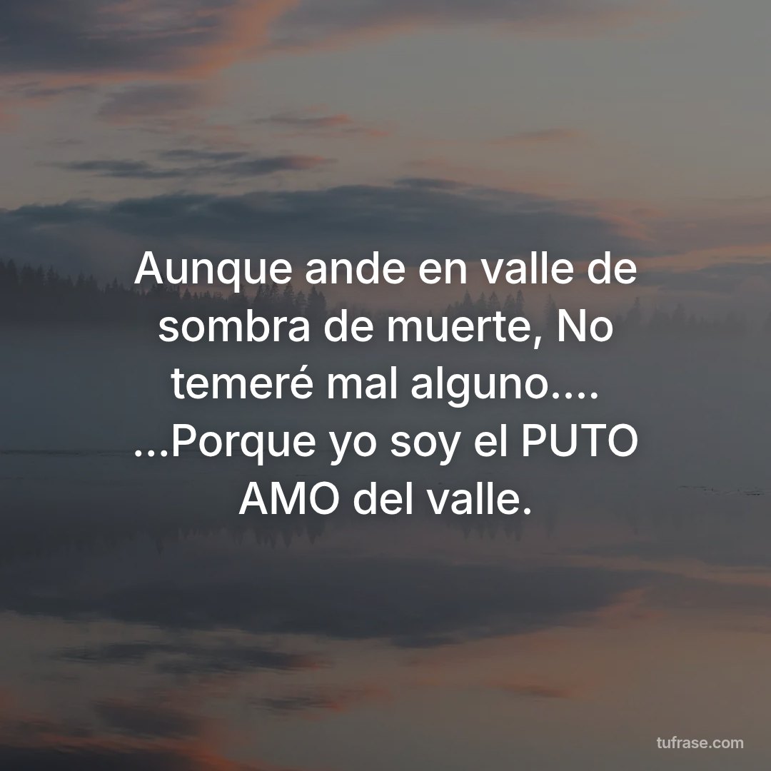 Aunque ande en valle de sombra de muerte, No temeré mal alguno.... ...Porque yo soy el PUTO AMO del valle.
