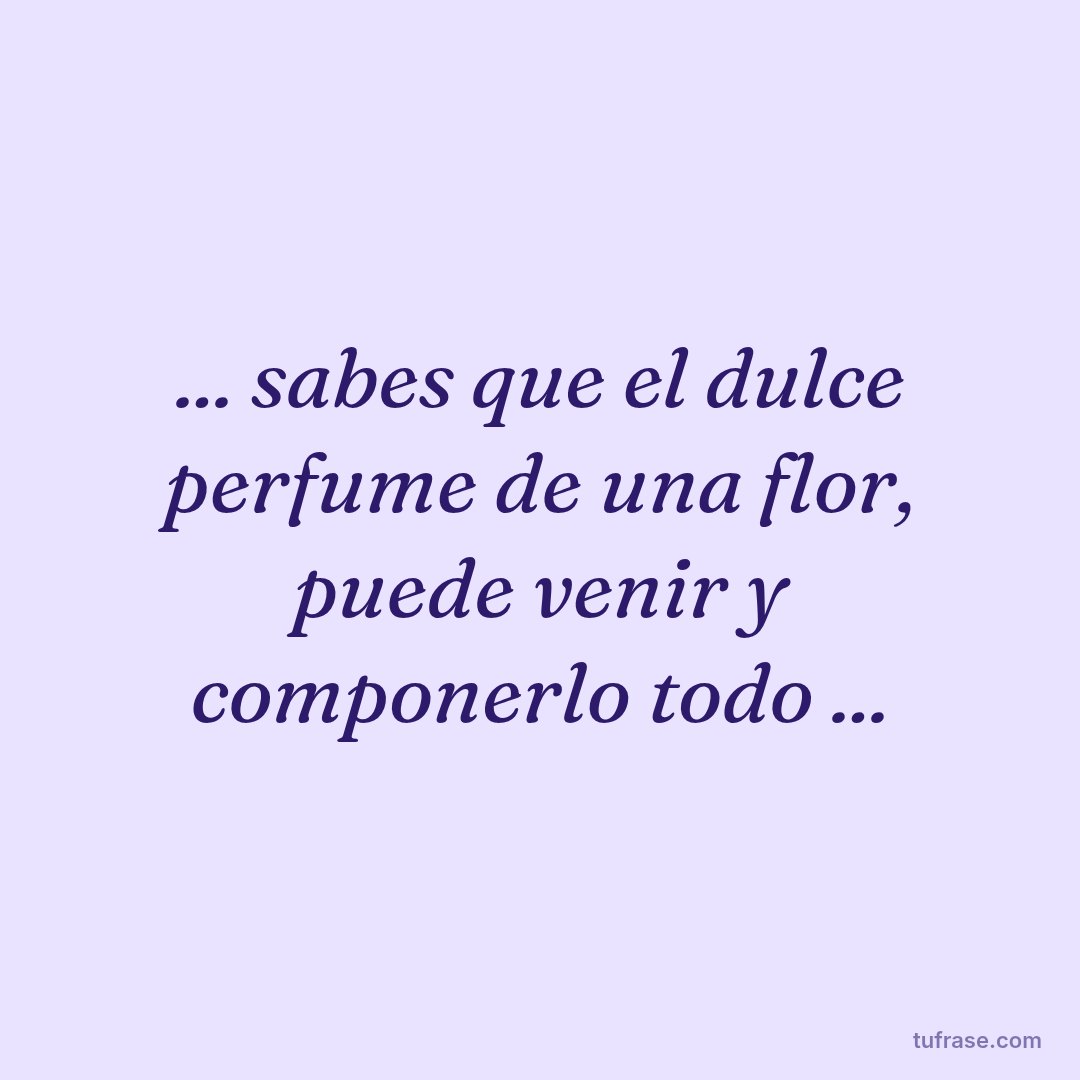 ... sabes que el dulce perfume de una flor, puede venir y componerlo todo ...