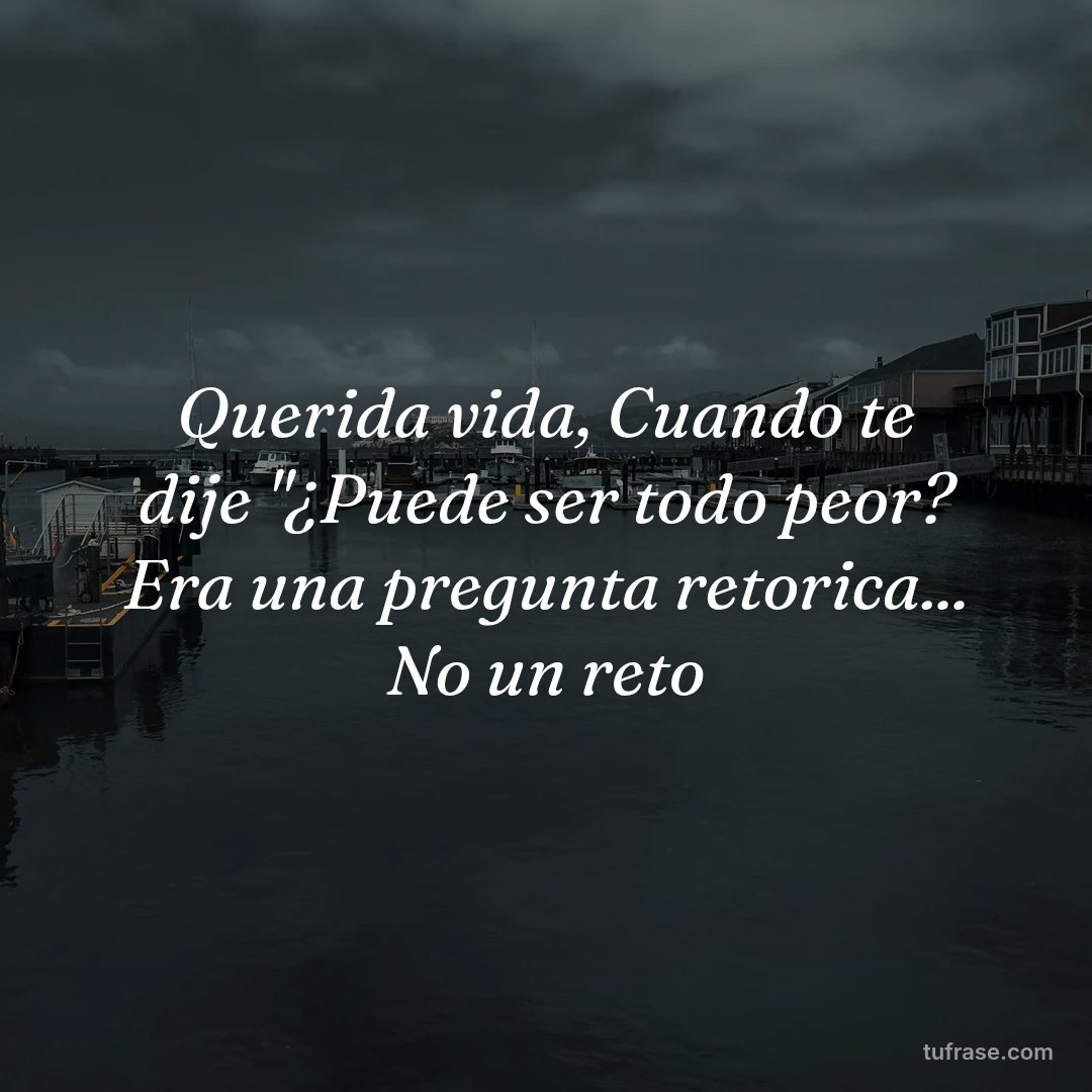Querida vida, Cuando te dije "¿Puede ser todo peor? Era una pregunta retorica... No un reto