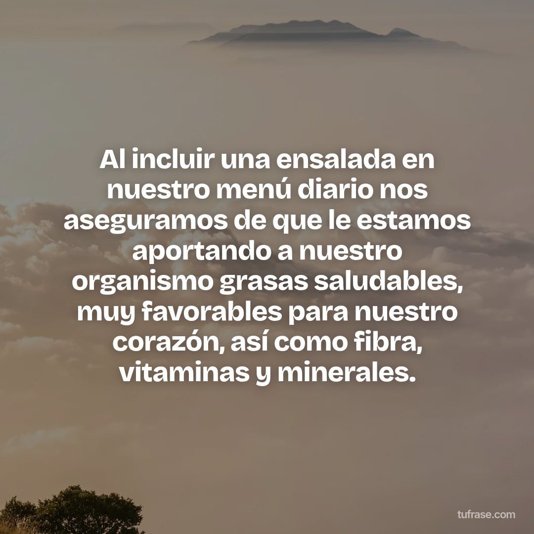 Al incluir una ensalada en nuestro menú diario nos aseguramos de que le estamos aportando a nuestro organismo grasas saludables, muy favorables para nuestro corazón, así como fibra, vitaminas y minerales.