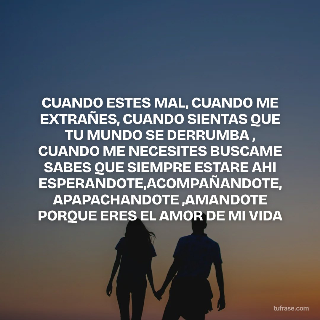CUANDO ESTES MAL, CUANDO ME EXTRAÑES, CUANDO SIENTAS QUE TU MUNDO SE DERRUMBA , CUANDO ME NECESITES BUSCAME SABES QUE SIEMPRE ESTARE AHI ESPERANDOTE,ACOMPAÑANDOTE, APAPACHANDOTE ,AMANDOTE PORQUE ERES EL AMOR DE MI VIDA