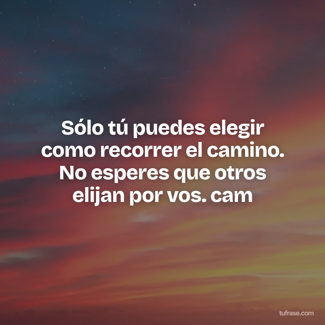 Sólo tú puedes elegir como recorrer el camino. No esperes que otros elijan por vos. cam
