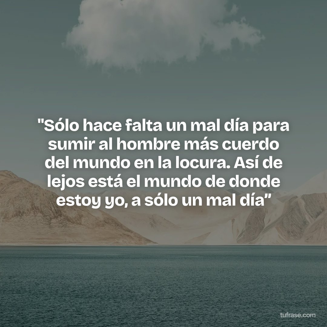 "Sólo hace falta un mal día para sumir al hombre más cuerdo del mundo en la locura. Así de lejos está el mundo de donde estoy yo, a sólo un mal día”