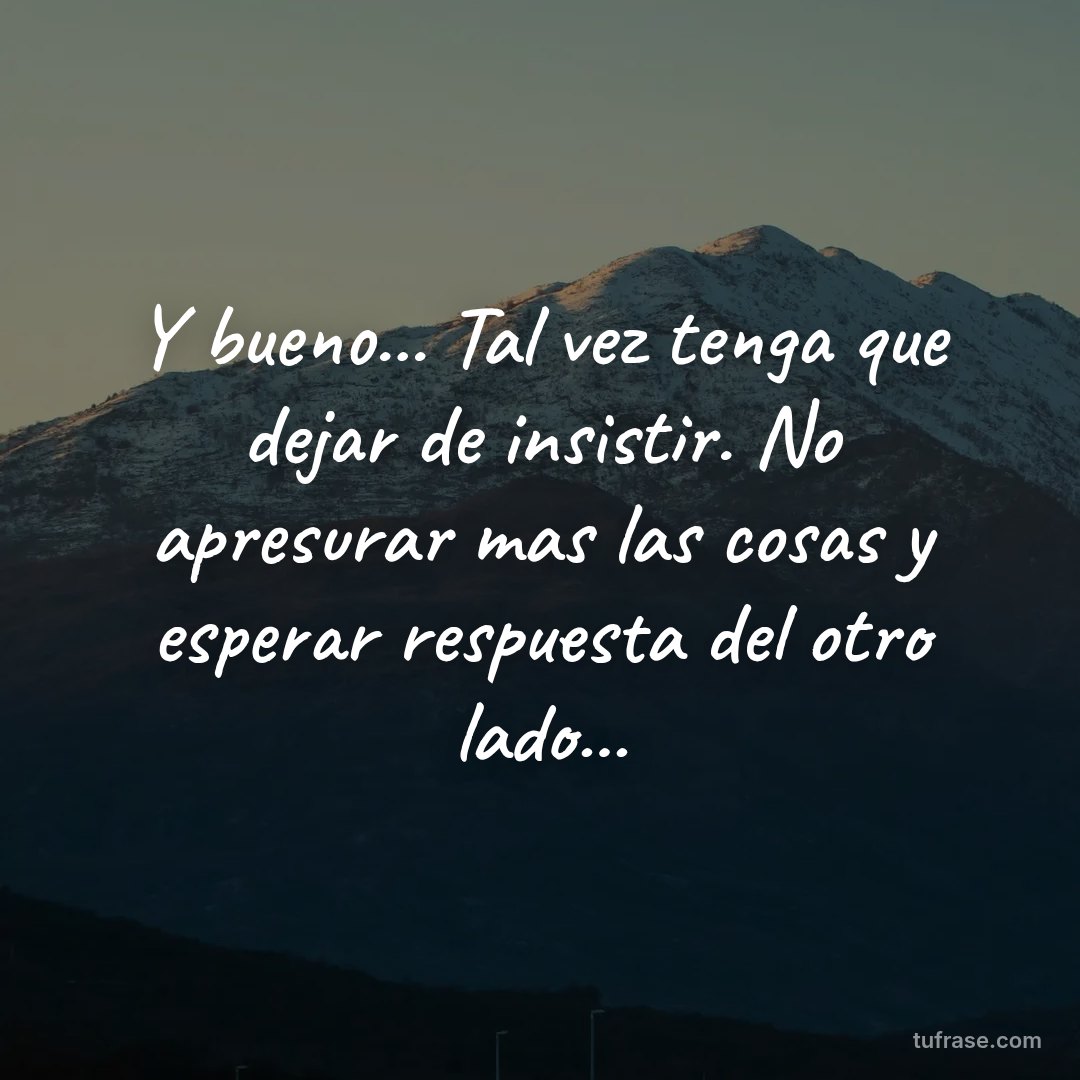 Y bueno... Tal vez tenga que dejar de insistir. No apresurar mas las cosas y esperar respuesta del otro lado...