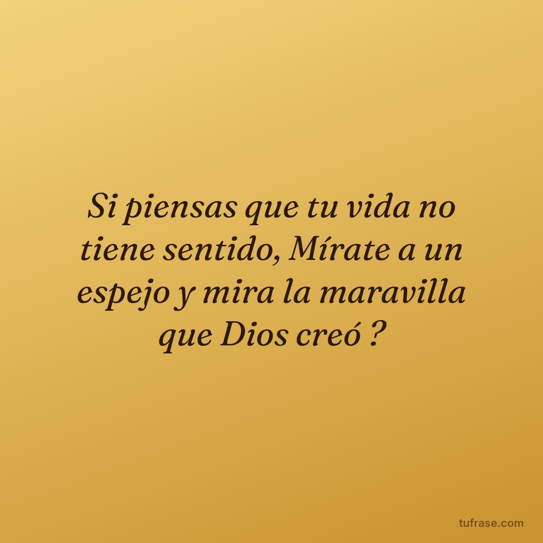 Si piensas que tu vida no tiene sentido, Mírate a un espejo y mira la maravilla que Dios creó ?