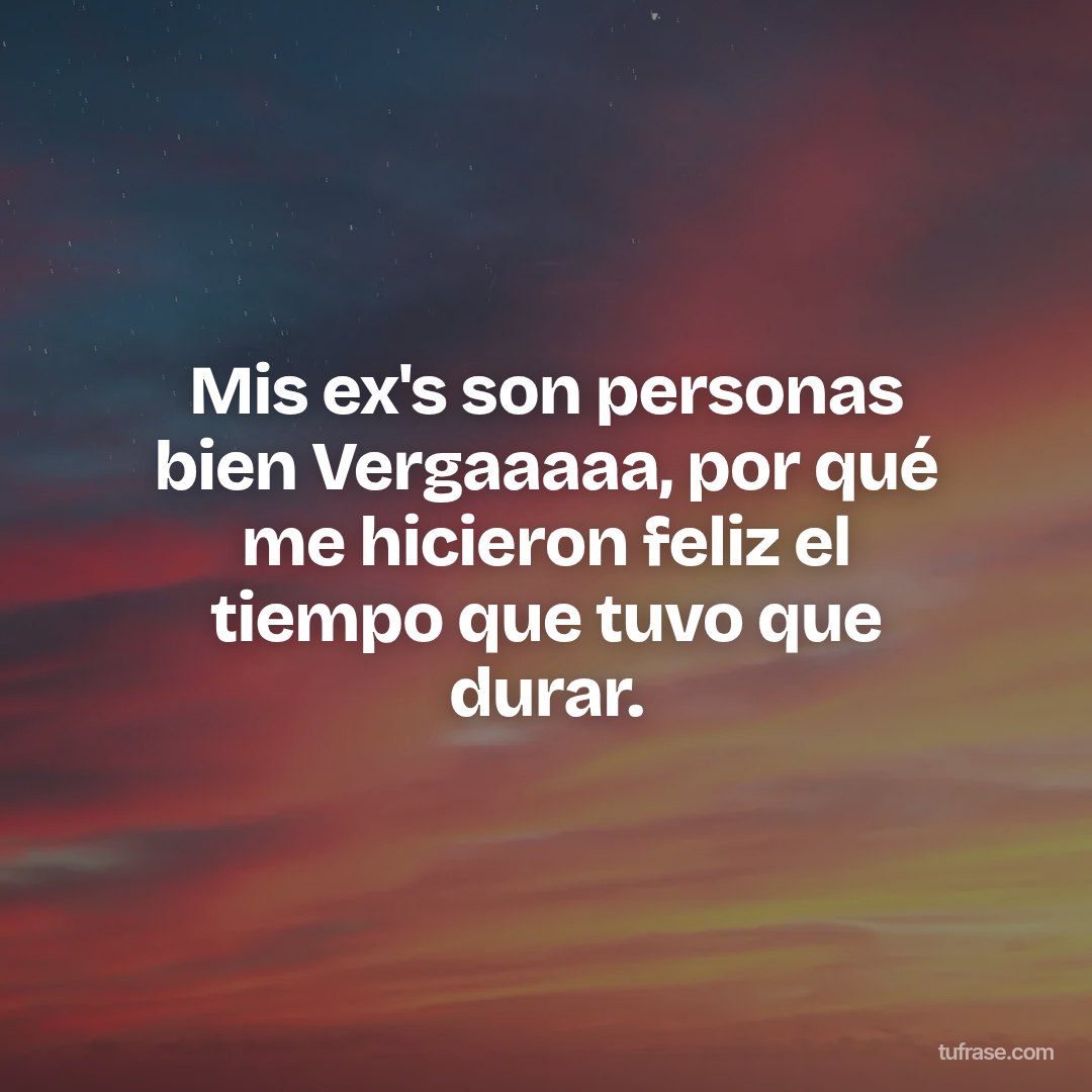 Mis ex's son personas bien Vergaaaaa, por qué me hicieron feliz el tiempo que tuvo que durar.