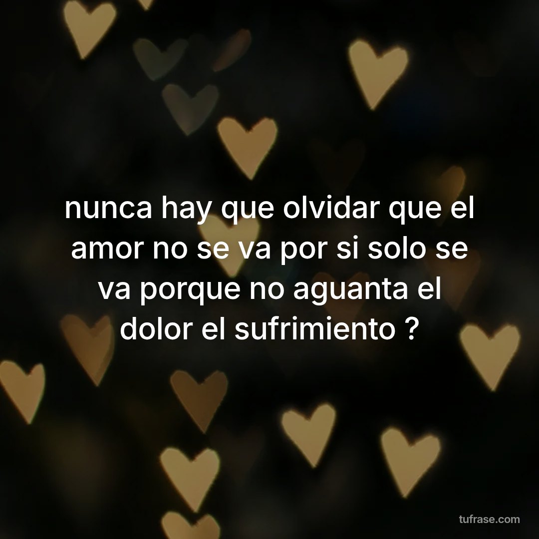 nunca hay que olvidar que el amor no se va por si solo se va porque no aguanta el dolor el sufrimiento ?