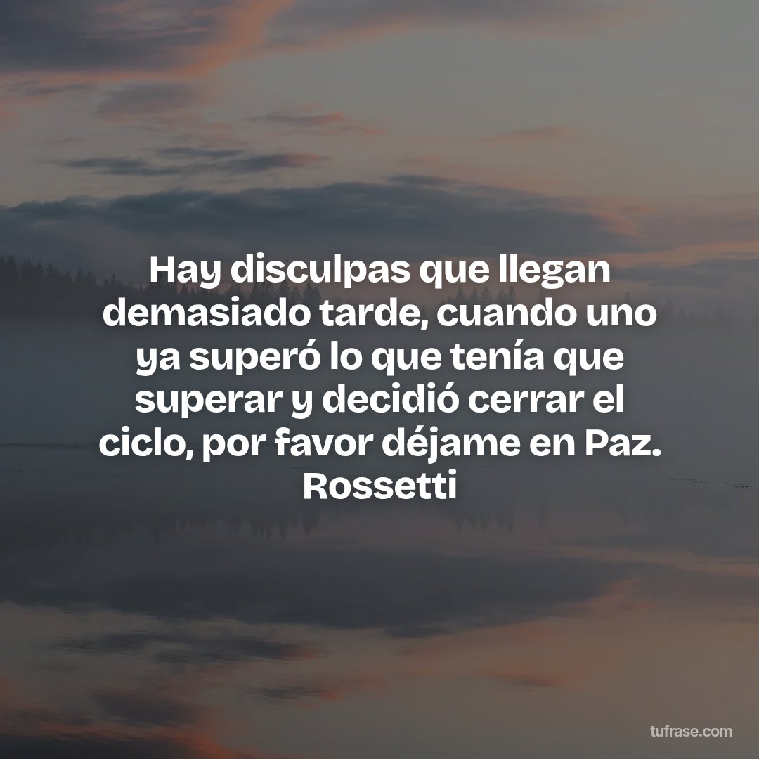 Hay disculpas que llegan demasiado tarde, cuando uno ya superó lo que tenía que superar y decidió cerrar el ciclo, por favor déjame en Paz. Rossetti