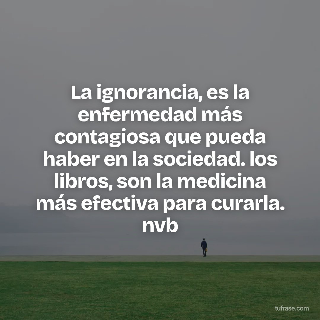 La ignorancia, es la enfermedad más contagiosa que pueda haber en la sociedad. los libros, son la medicina más efectiva para curarla. nvb