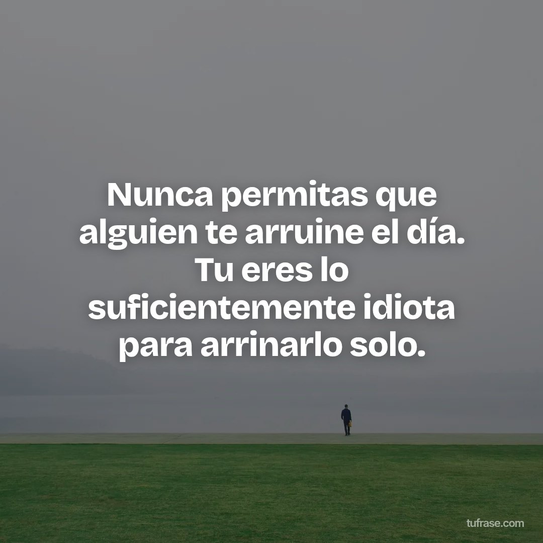 Nunca permitas que alguien te arruine el día. Tu eres lo suficientemente idiota para arrinarlo solo.