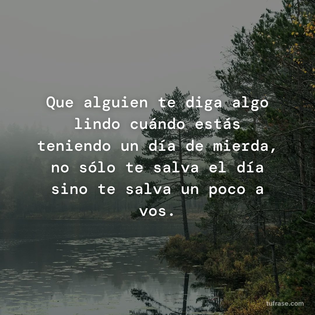 Que alguien te diga algo lindo cuándo estás teniendo un día de mierda, no sólo te salva el día sino te salva un poco a vos.