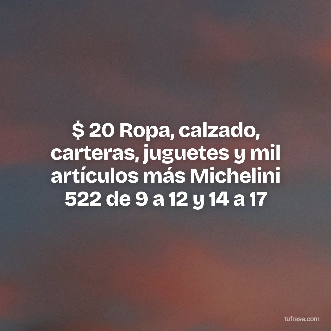 $ 20 Ropa, calzado, carteras, juguetes y mil artículos más Michelini 522 de 9 a 12 y 14 a 17