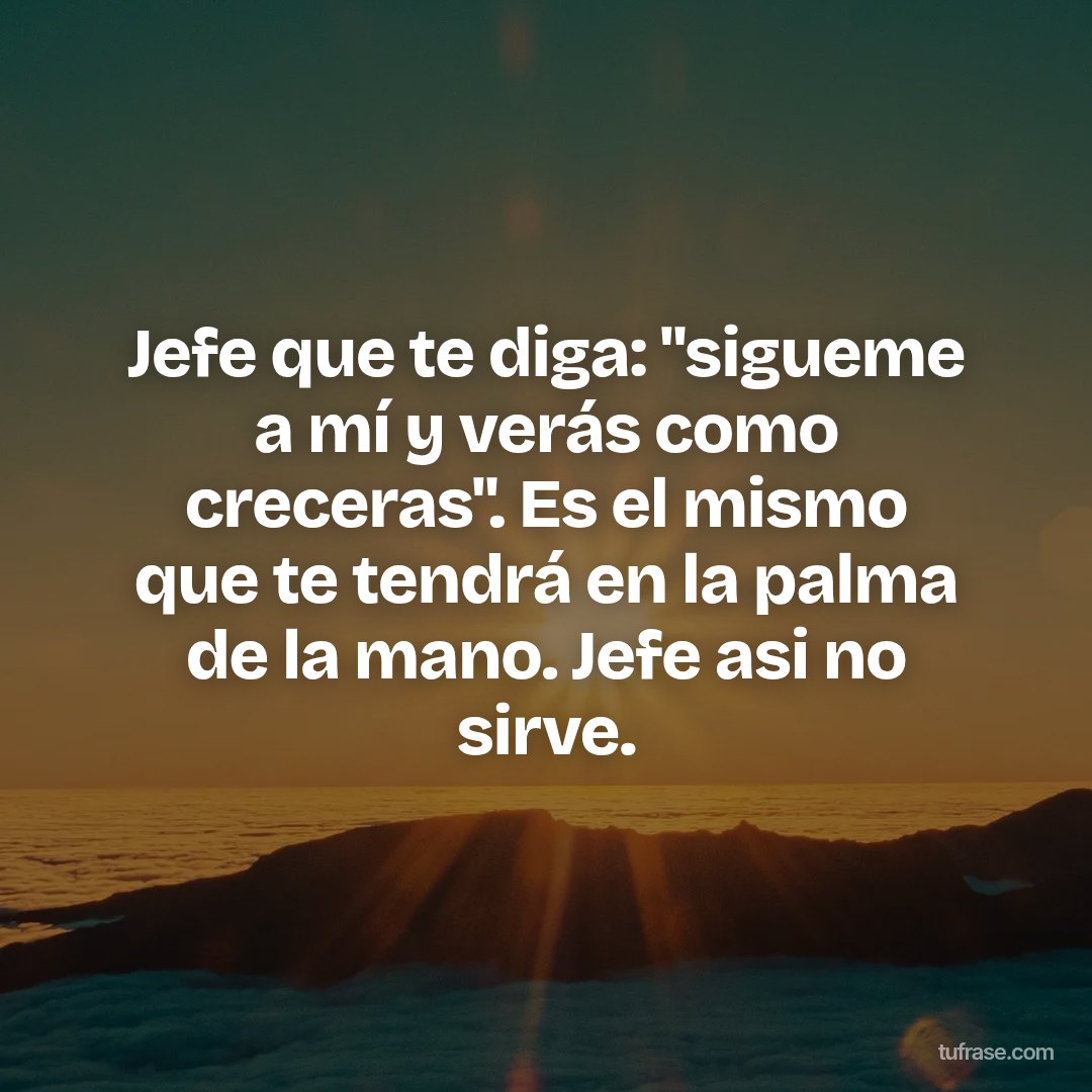 Jefe que te diga: "sigueme a mí y verás como creceras". Es el mismo que te tendrá en la palma de la mano. Jefe asi no sirve.