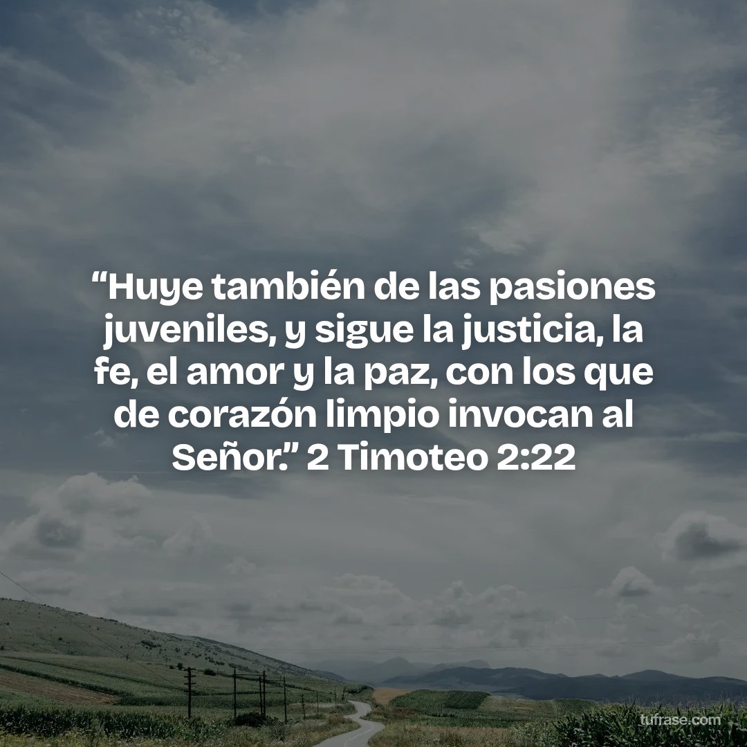 “Huye también de las pasiones juveniles, y sigue la justicia, la fe, el amor y la paz, con los que de corazón limpio invocan al Señor.” 2 Timoteo 2:22