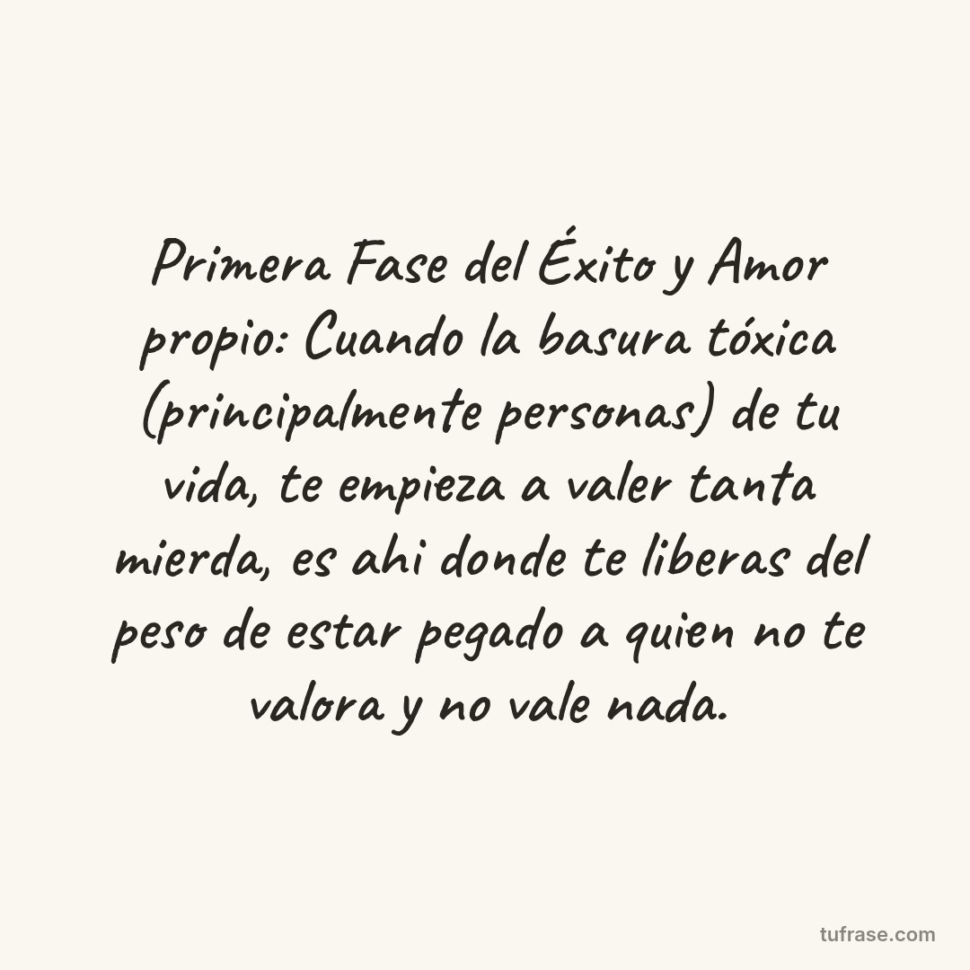 Primera Fase del Éxito y Amor propio: Cuando la basura tóxica (principalmente personas) de tu vida, te empieza a valer tanta mierda, es ahi donde te liberas del peso de estar pegado a quien no te valora y no vale nada.