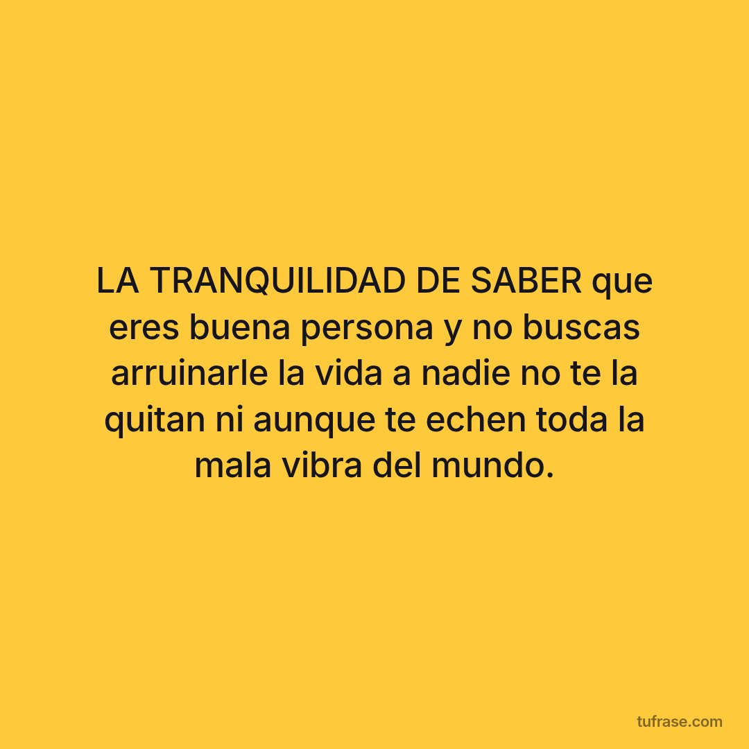 LA TRANQUILIDAD DE SABER que eres buena persona y no buscas arruinarle la vida a nadie no te la quitan ni aunque te echen toda la mala vibra del mundo.