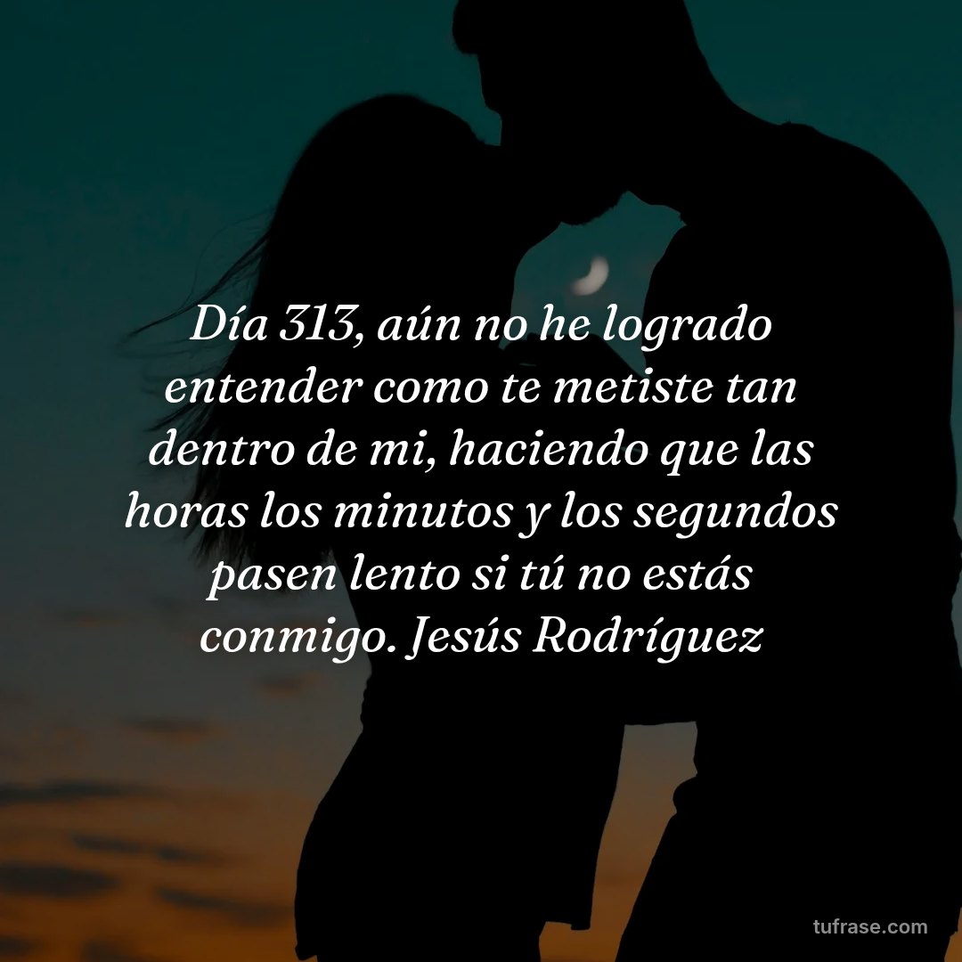 Día 313, aún no he logrado entender como te metiste tan dentro de mi, haciendo que las horas los minutos y los segundos pasen lento si tú no estás conmigo. Jesús Rodríguez