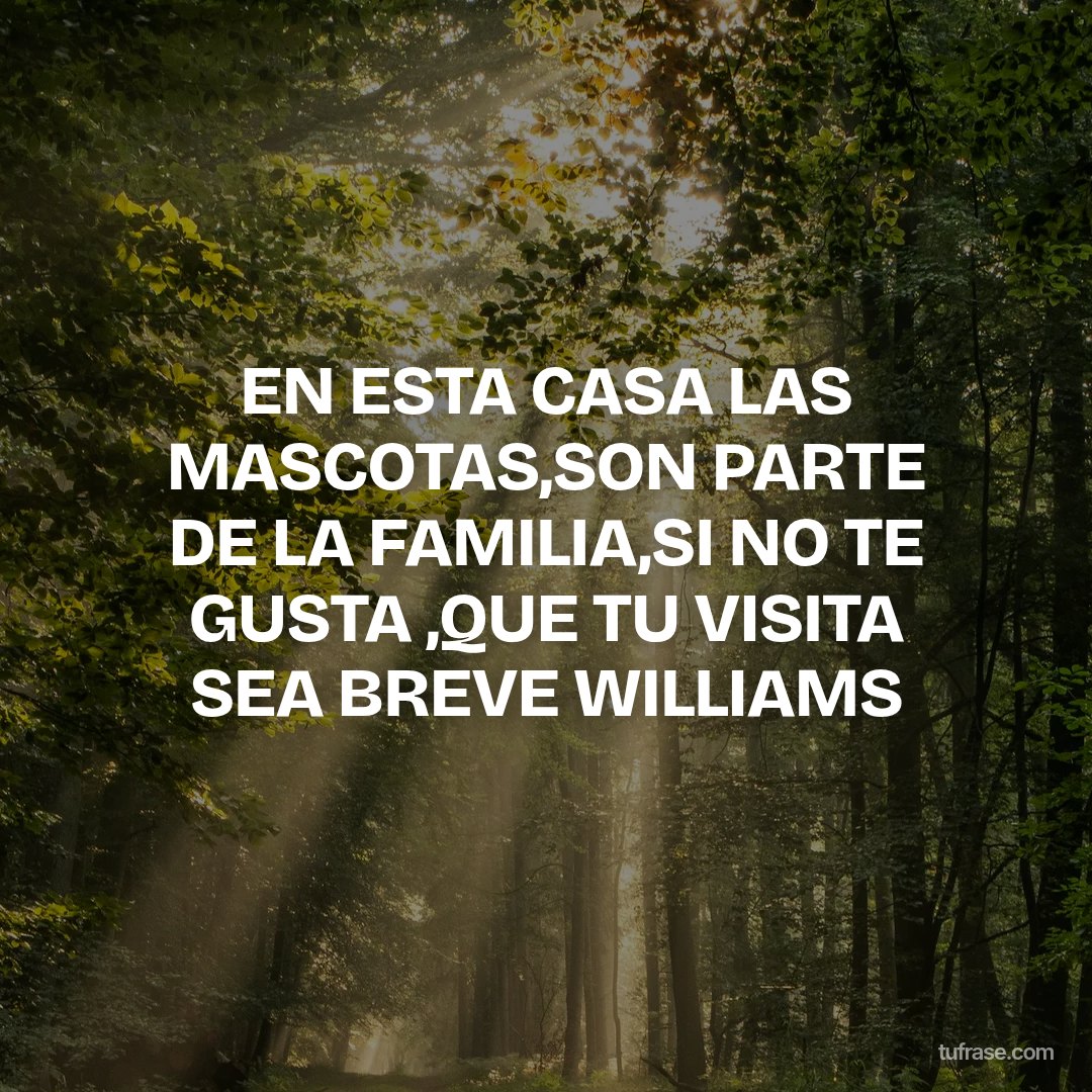 EN ESTA CASA LAS MASCOTAS,SON PARTE DE LA FAMILIA,SI NO TE GUSTA ,QUE TU VISITA SEA BREVE WILLIAMS