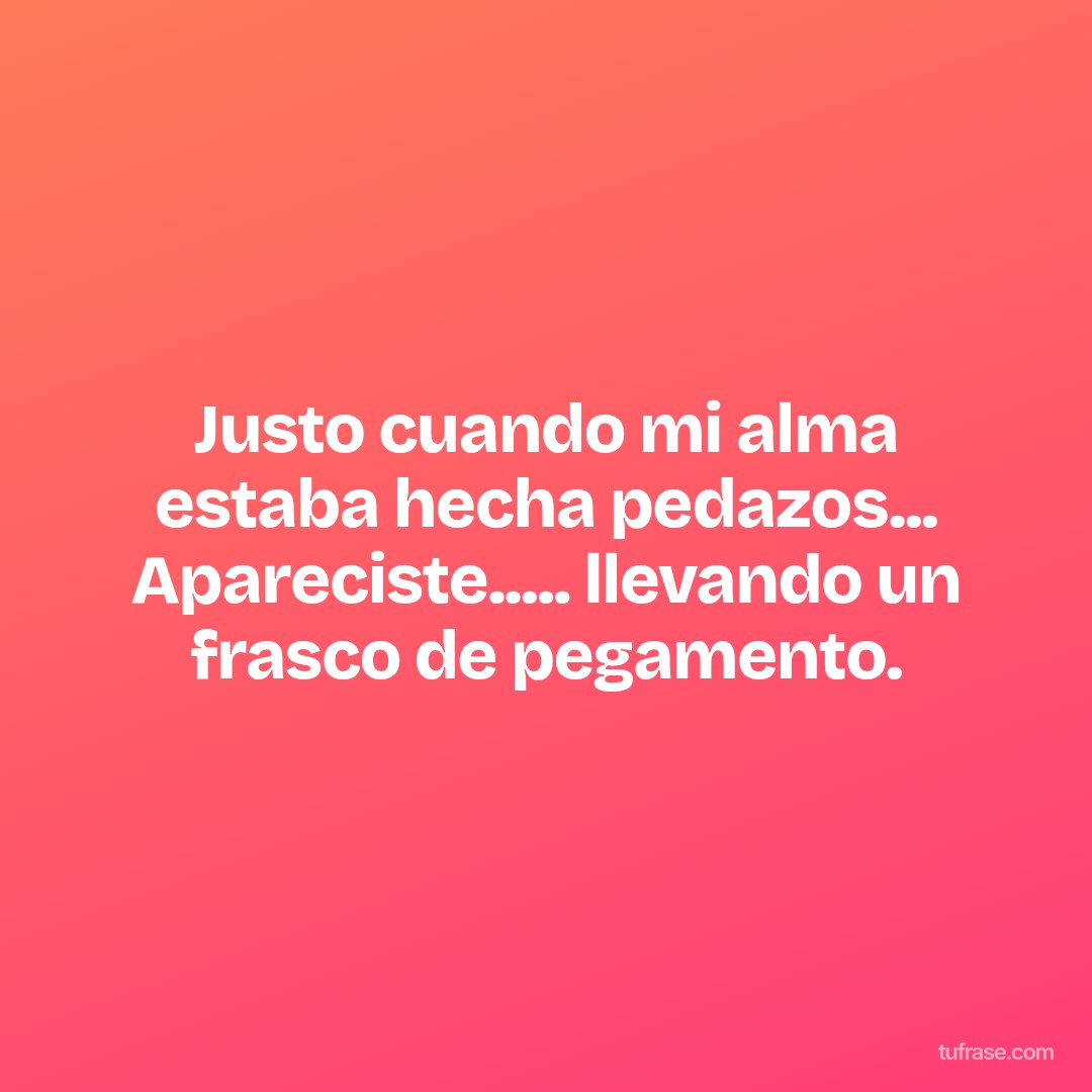 Justo cuando mi alma estaba hecha pedazos... Apareciste..... llevando un frasco de pegamento.