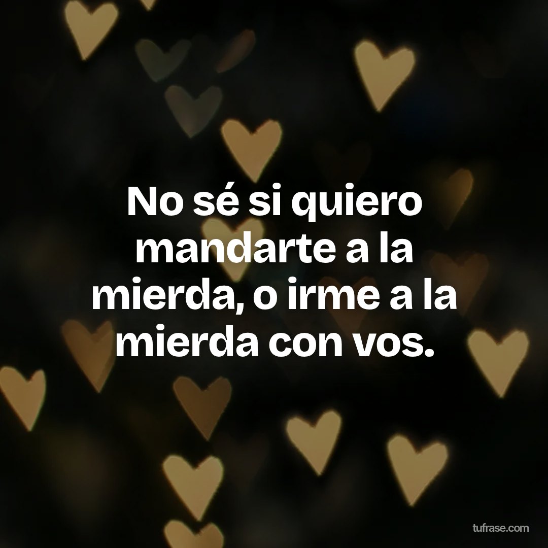 No sé si quiero mandarte a la mierda, o irme a la mierda con vos.