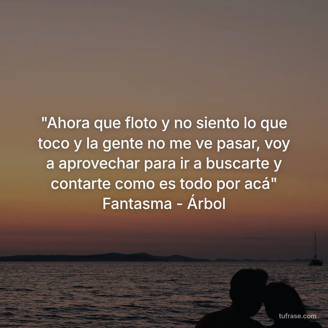 "Ahora que floto y no siento lo que toco y la gente no me ve pasar, voy a aprovechar para ir a buscarte y contarte como es todo por acá" Fantasma - Árbol