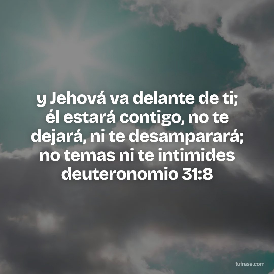 y Jehová va delante de ti; él estará contigo, no te dejará, ni te desamparará; no temas ni te intimides deuteronomio 31:8