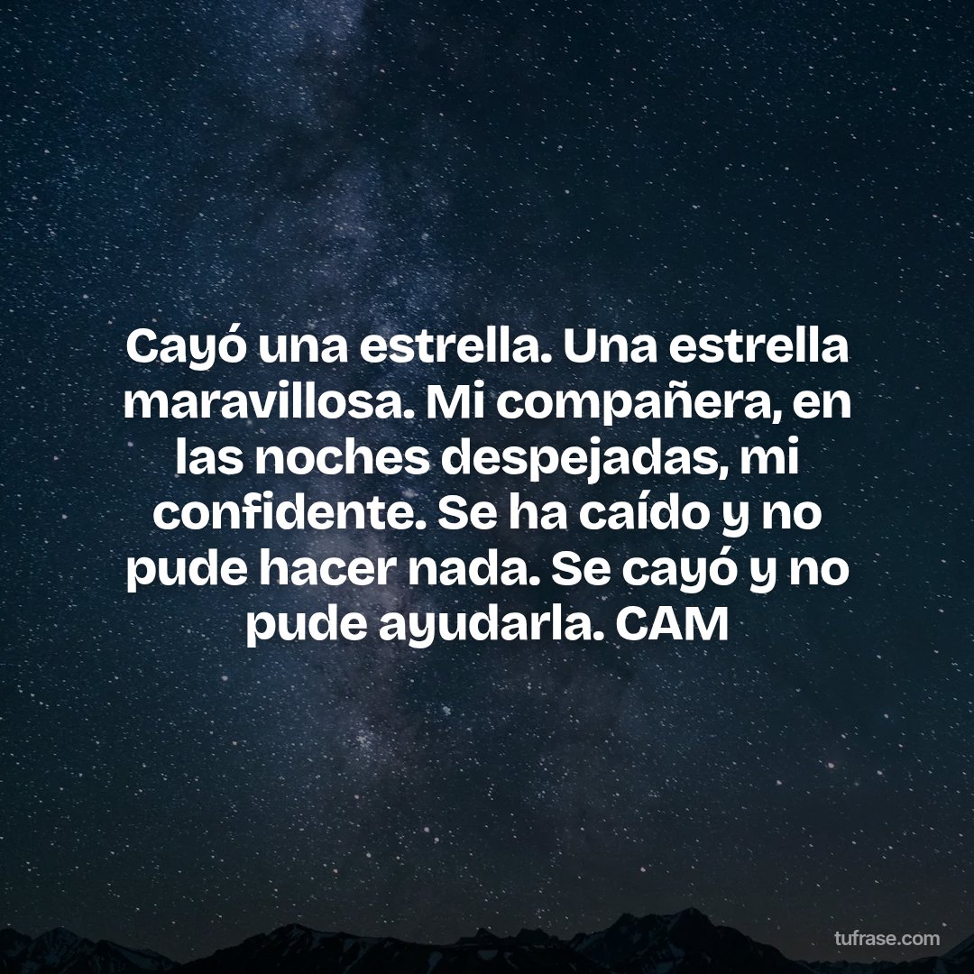 Cayó una estrella. Una estrella maravillosa. Mi compañera, en las noches despejadas, mi confidente. Se ha caído y no pude hacer nada. Se cayó y no pude ayudarla. CAM