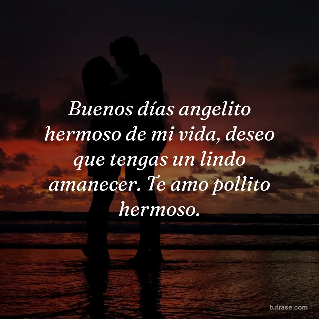 Buenos días angelito hermoso de mi vida, deseo que tengas un lindo amanecer. Te amo pollito hermoso.